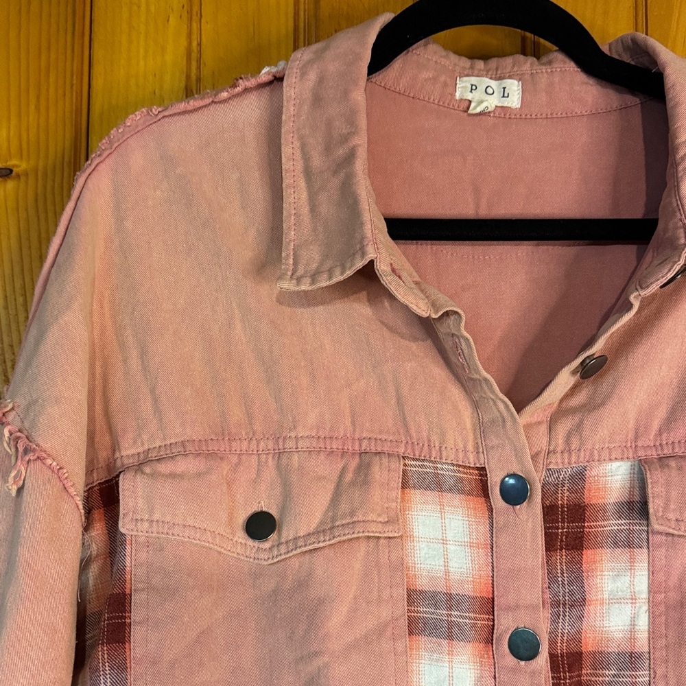 POL Pink and Red Patchwork Button Down Shirt/Shac… - image 4